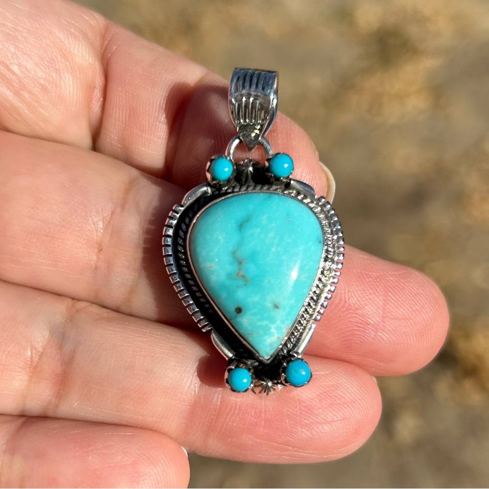 925 Sterling Silver Kingman Turquoise Pendant